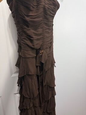 Kate Unger Chic Strapless Brown Layered maxi Dress size 8